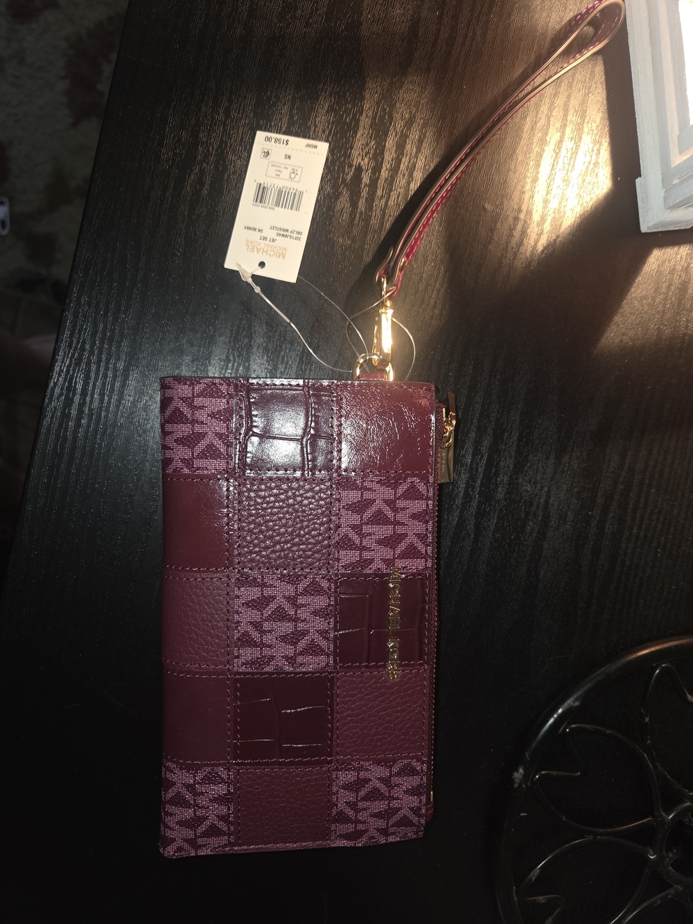 Michael Kors Wine Patchwork Wristlet with Gold Hardware 4x7